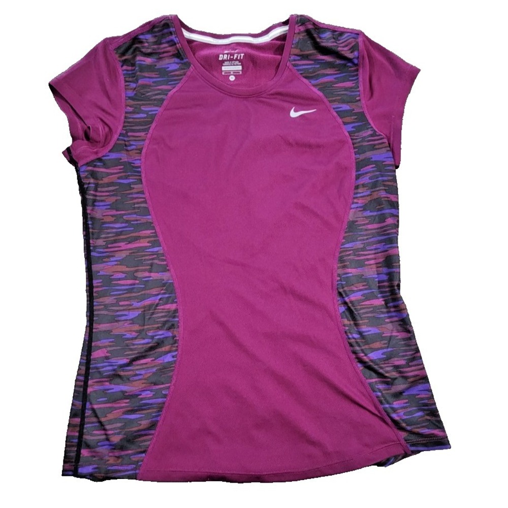 Nike Dri-FIT Womens Running Top Magentaโ Purple Camo Mesh Back Shirt Medium